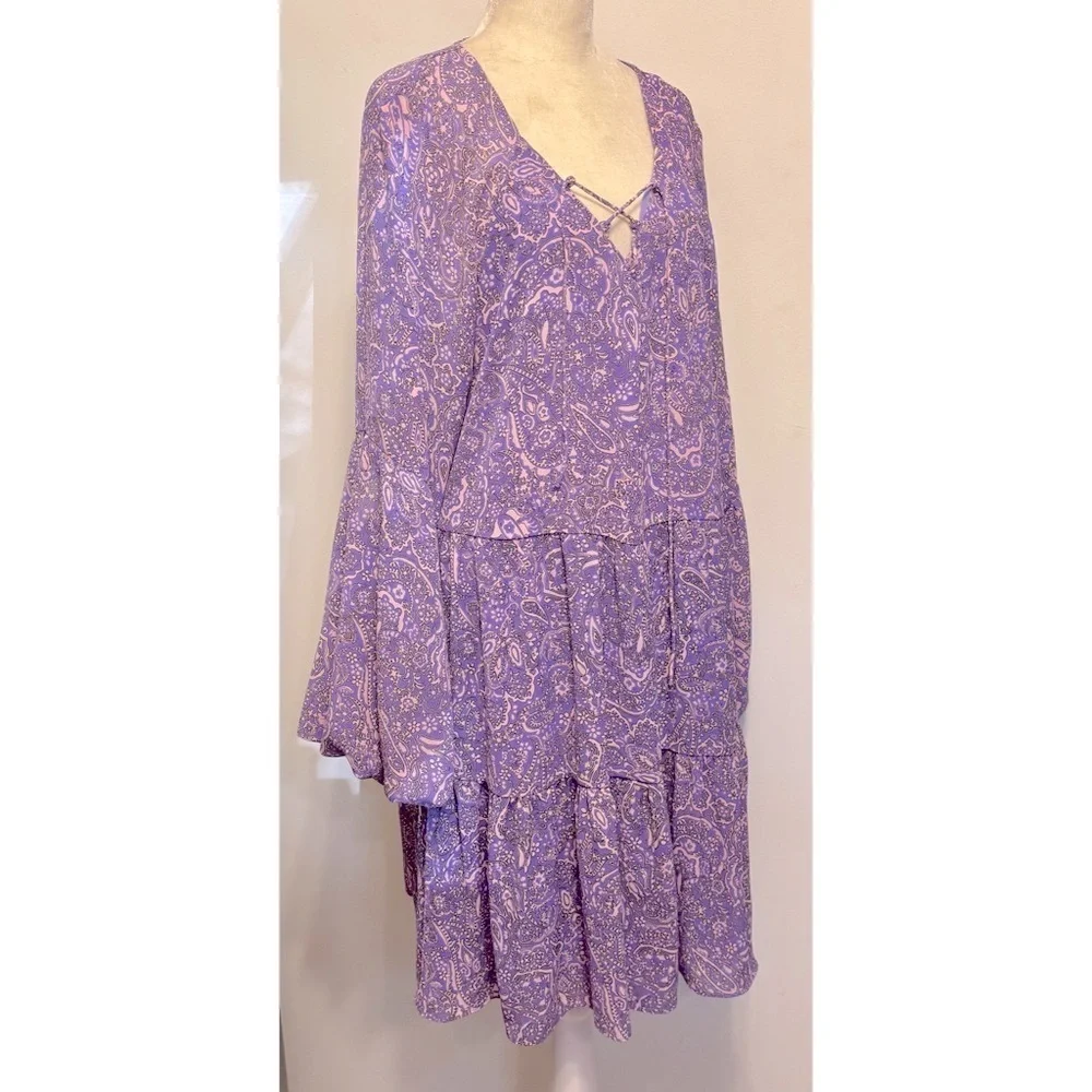 Vince Camuto Flowy Boho Dress Lilac-Purple Long Puff Sleeves Empire Waist -Large